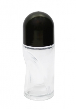 Roll-On 50ml rund glas komplett inkl. schwarzem Kunsttoffverschluss, glänzend